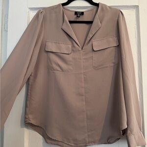 Jones New York Tan Long Sleeve Blouse with Notched Collar